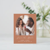 Zwei Foto Arch Terracotta QR Code Save the Date Postkarte (Stehend Vorderseite)