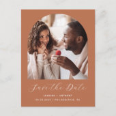 Zwei Foto Arch Terracotta QR Code Save the Date Postkarte (Vorderseite)