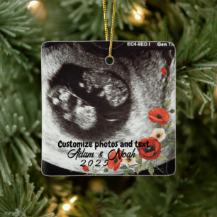 Zwei Foto Benutzerdefinierter Text Rote Mohnblumen Keramikornament