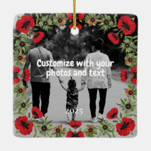 Zwei Foto Benutzerdefinierter Text Rote Mohnblumen Keramikornament
