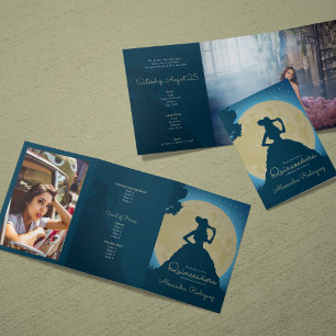 Zwei Foto Charro Silhouette mit Moon Quinceanera Dreifach Gefaltete Einladung