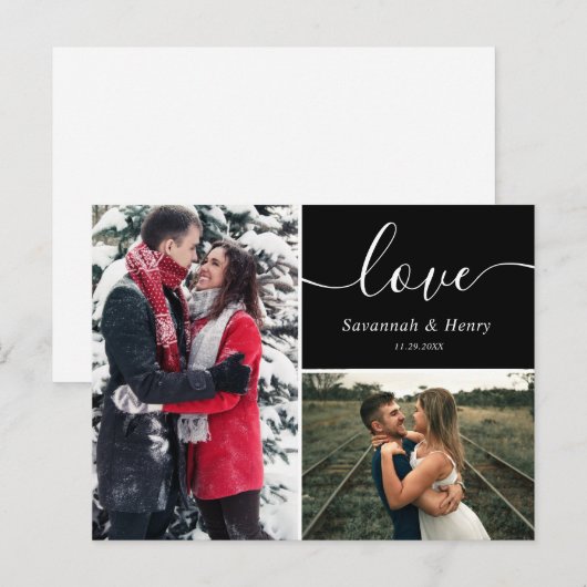 Zwei Foto Collage Black Liebe Script Postkarte (Vorne/Hinten)