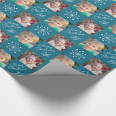 Zwei Foto Collage Dark Aquamarin frohe Weihnachten Geschenkpapier (Ecke)