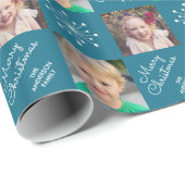 Zwei Foto Collage Dark Aquamarin frohe Weihnachten Geschenkpapier (Rolleneckpunkt)