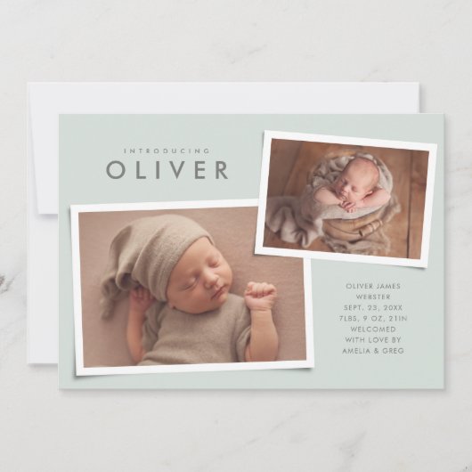 Zwei Foto Collage einfache Art grüne Geburt Ankündigung (Vorderseite)