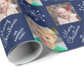 Zwei Foto Collage Navy Blue Frohe Weihnachten Geschenkpapier (Rolleneckpunkt)
