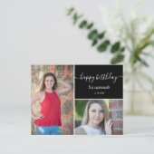 Zwei Foto Collage Schwarze Liebe Script Geburtstag Postkarte (Stehend Vorderseite)