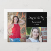 Zwei Foto Collage Schwarze Liebe Script Geburtstag Postkarte (Vorne/Hinten)