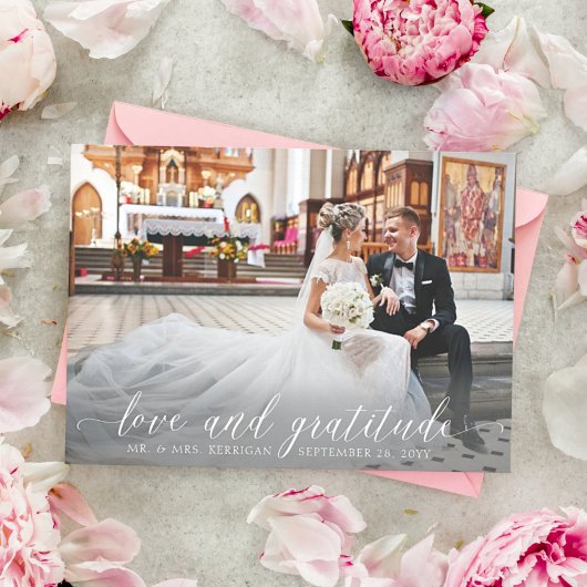 Zwei Foto Elegant White Script Hochzeit Vielen Dan Dankeskarte