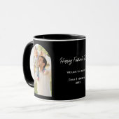 Zwei Foto-Fenster mit Text Vatertag, schwarz Tasse (Vorderseite Links)