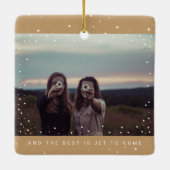 Zwei Foto Friends Minimalistisch Holiday Keepake Keramikornament (Rückseite)