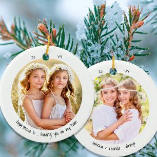 Zwei-Foto-Glück ist .. Zwillings-Cute-Minimalist Keramik Ornament