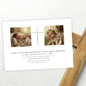 Zwei Foto Gold Gender Neutrale Schwarz-weiße Taufe Einladung