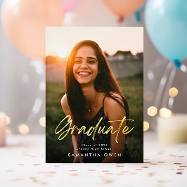 Zwei Foto Graduate Party Gold Brush Custom Folieneinladung