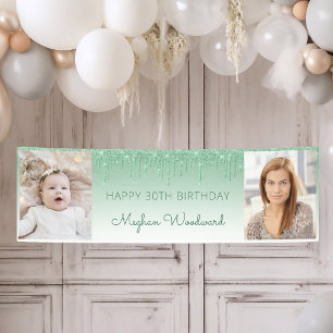 Zwei Foto Grün Tropf Glitter 30. Geburtstag Banner