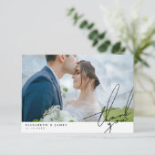 Zwei-Foto-Handschrift-Skript Hochzeit Danke (Stehend Vorderseite)