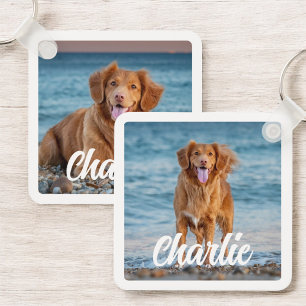 Zwei Foto Hund über Personalisierten Pet Keepake Schlüsselanhänger