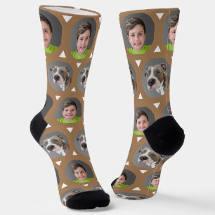 Zwei Foto Kind oder Haustier Foto nach Maß braun Socken