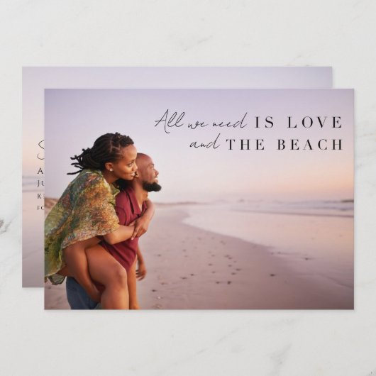 Zwei Foto Liebe und die Hochzeit am Strand Save The Date (Vorne/Hinten)