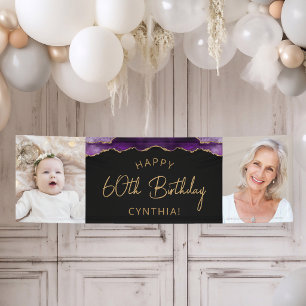 Zwei Foto Lila Gold Achat 60. Geburtstag Banner