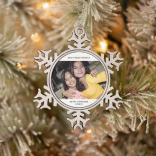 Zwei Foto Minimalistischer Bester Freund Schneeflocken Zinn-Ornament