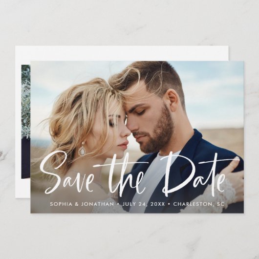 Zwei Foto mit moderner Schrift Save The Date (Vorne/Hinten)