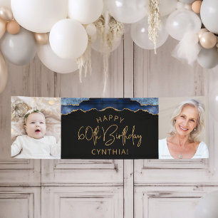 Zwei Foto Navy Blau Gold Achat 60. Geburtstag Banner