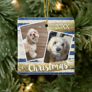 Zwei Foto Personalisierte Weihnachten Keramikornament