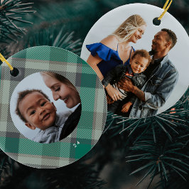 Zwei Foto Plaid Green Elegante Weihnachtsfeiertage Keramik Ornament