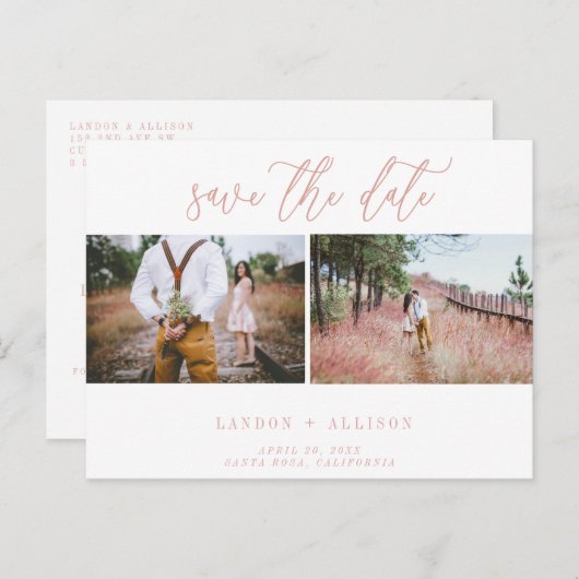 Zwei Foto Save the Date-Karte Einladungspostkarte (Vorne/Hinten)