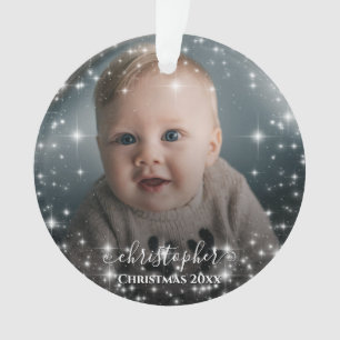 Zwei Foto Sparkle Rahmen mit Namen Weihnachten Ornament