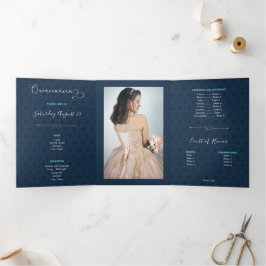 Zwei Foto Tropische Silhouette Charro Quinceanera Dreifach Gefaltete Einladung