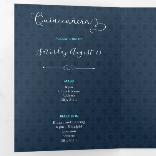 Zwei Foto Tropische Silhouette Quinceanera Dreifach Gefaltete Einladung (Innen Erste Seite)