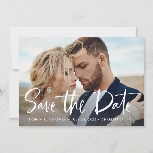 Zwei Foto- und QR-Code | Moderne Schrift Save The Date (Vorderseite)