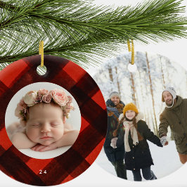 Zwei Foto Weihnachten bemalt Red Black Kariert Keramik Ornament