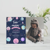 Zwei Fotos auf dem Mond Einladung (Stehend Vorderseite)