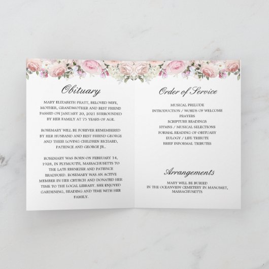 Zwei Fotos Beerdigung Feier des Lebensprogramms Programm (Innenseite)