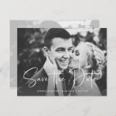 Zwei Fotos | Einfaches Skript Save the Date Ankündigungspostkarte (Vorne/Hinten)