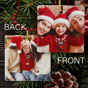 Zwei Fotos Familie doppelseitige Weihnachten Keramikornament