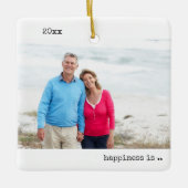 Zwei Fotos Glück ist Familienweihnachtsfest Minima Keramikornament (Vorderseite)