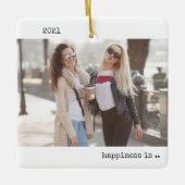 Zwei Fotos Glück ist Sie als ein Freund Minimalist Keramikornament (Vorderseite)