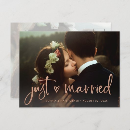 Zwei Fotos | Imitats Rose Goldenes Herz nur verhei Ankündigungspostkarte (Vorne/Hinten)