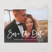 Zwei Fotos | Lässiges Skript Save the Date Ankündigungspostkarte (Vorderseite)