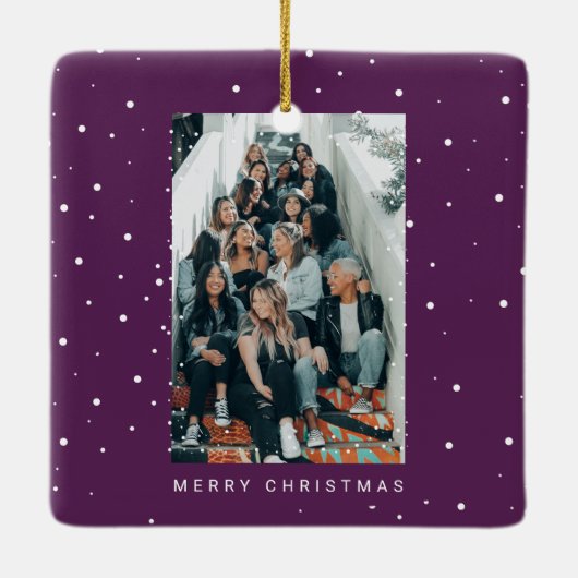 Zwei Fotos Lila Schneefall-Schule Uni Keramikornament (Rückseite)