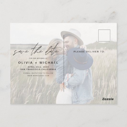 Zwei Fotos Minimalistisch Save the Date Postkarten (Rückseite)