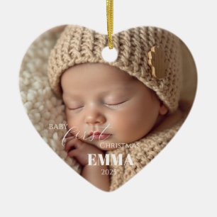Zwei Fotos Minimalistisches Baby Erstes Weihnachte Keramik Ornament