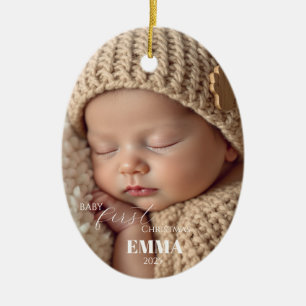 Zwei Fotos Minimalistisches Baby Erstes Weihnachte Keramik Ornament