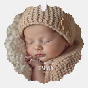 Zwei Fotos Minimalistisches Baby Erstes Weihnachte Ornament Karte