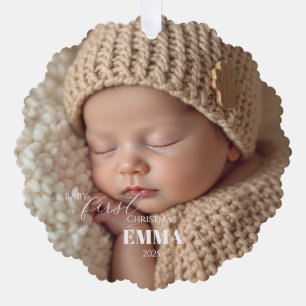 Zwei Fotos Minimalistisches Baby Erstes Weihnachte Ornament Karte