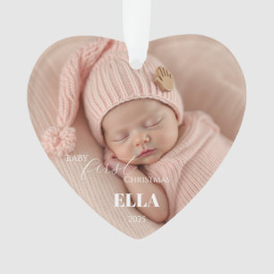 Zwei Fotos Minimalistisches Rosa Erstes Weihnachte Ornament